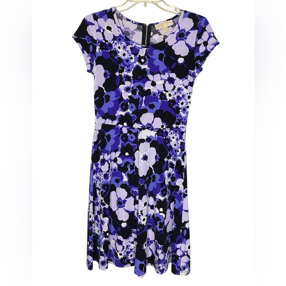 NWOT! MICHAEL KORS VIOLET FLORAL FLAIR Dress - Size XS